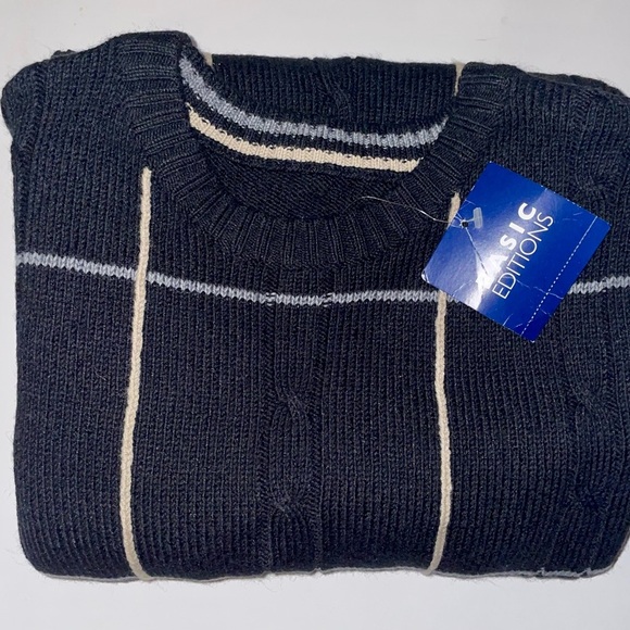 Basic Editions NWT LARGE Cotton/Rayon retro checked black unisex sweater - Picture 3 of 6